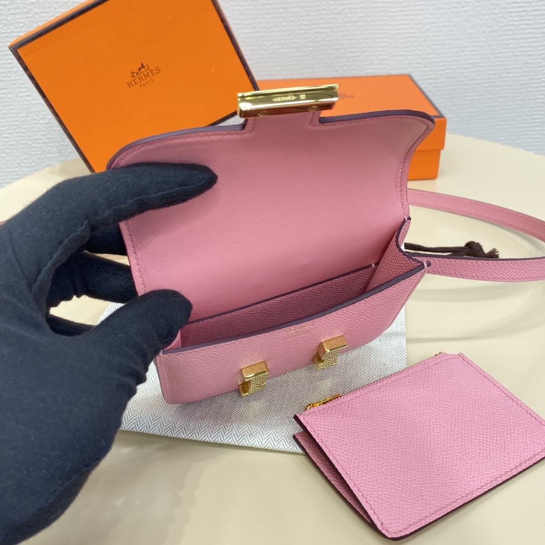 Hermes Constance Slim Wallet Belt Bag In Rose Confetti Epsom Leather